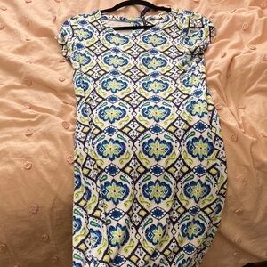 Hatley Nellie Short Sleeve Mini Mixed Flower Dot Print Zip Back Stretch Dress